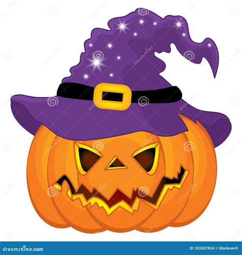 Pumpkin with a witch hat drawing